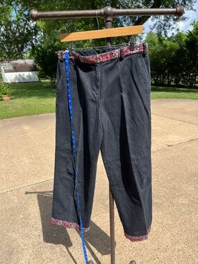 Vintage Unisex Black Pants with Red Patterned Trim